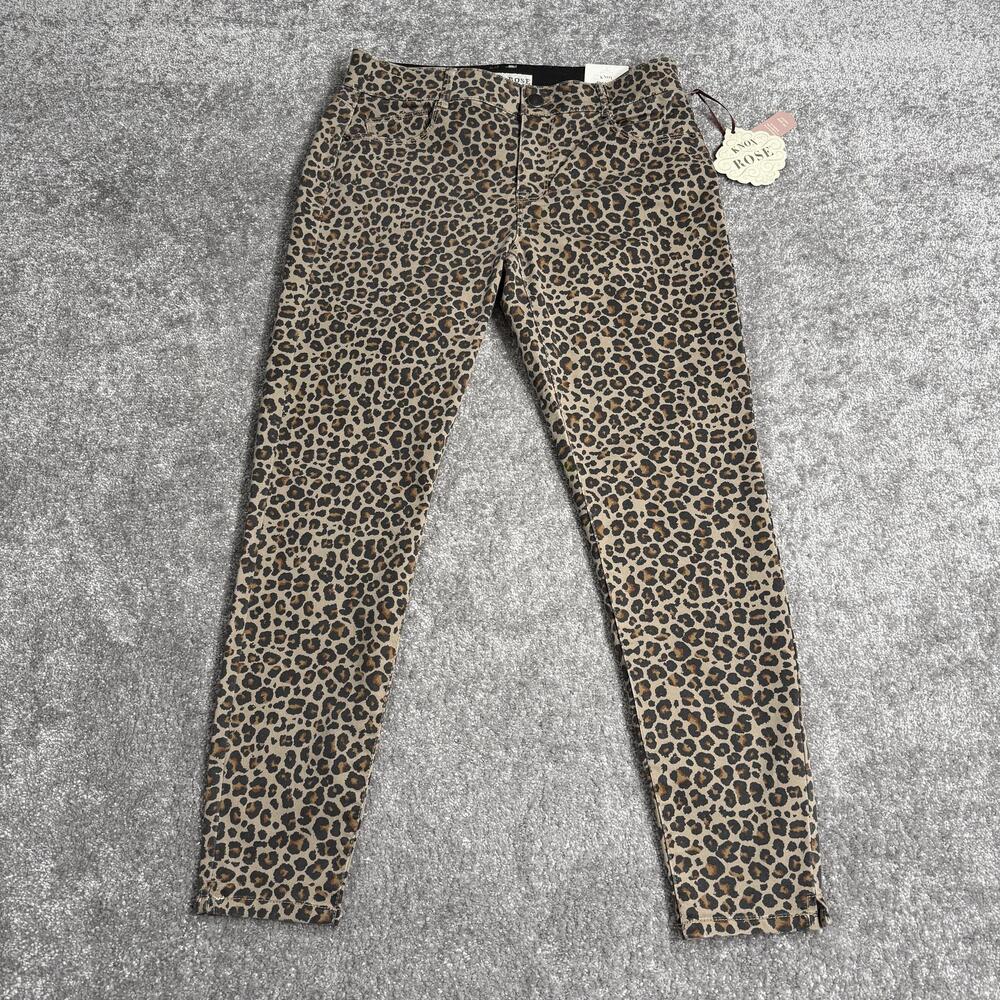 Knox Rose Mid-Rise Ankle Skinny Jeans Womens 12 Beige Animal Print Stretch 32x28